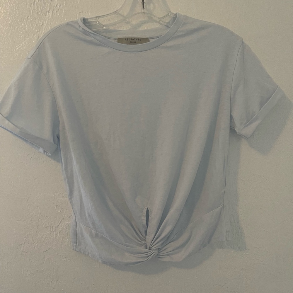 All Saints Sky Blue Knot Front Tee size small